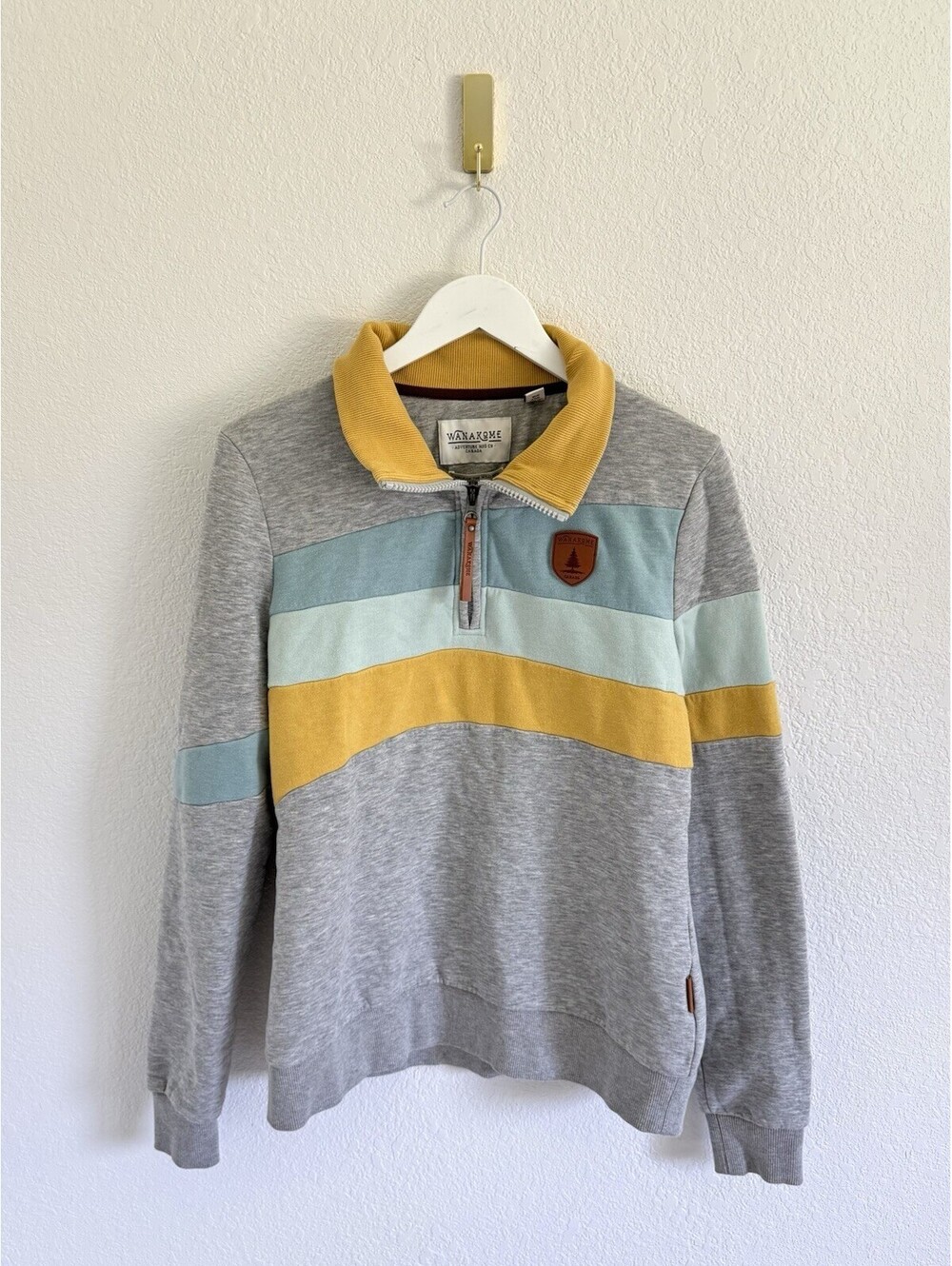Wanakome Betty Quarter Zip Long Sleeve Sweatshirt Grey Women Size Large Gorp